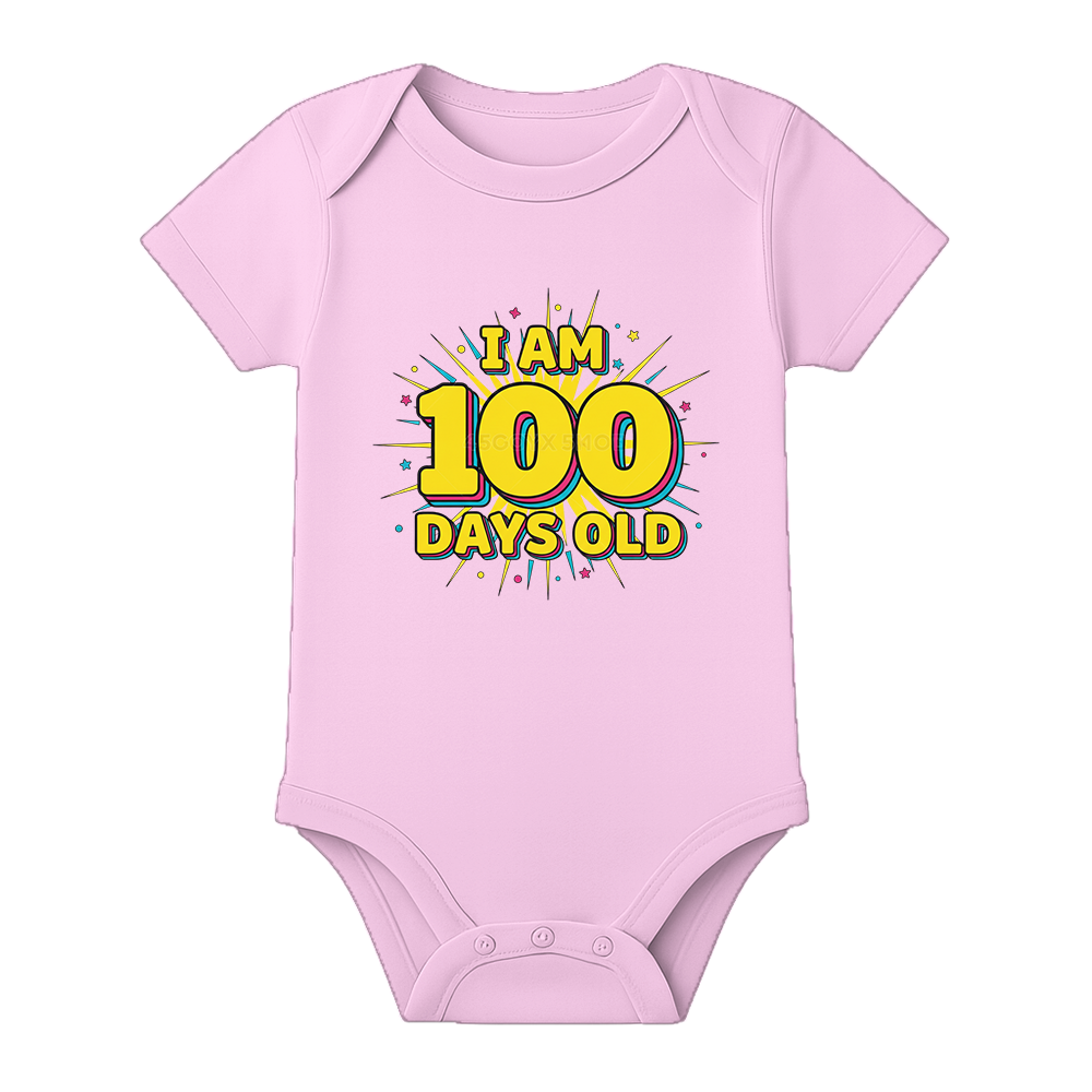 100 Day Old Baby Onesie Milestone Theme Dress - BABY PINK - 0 - 3 Months (Chest 18")