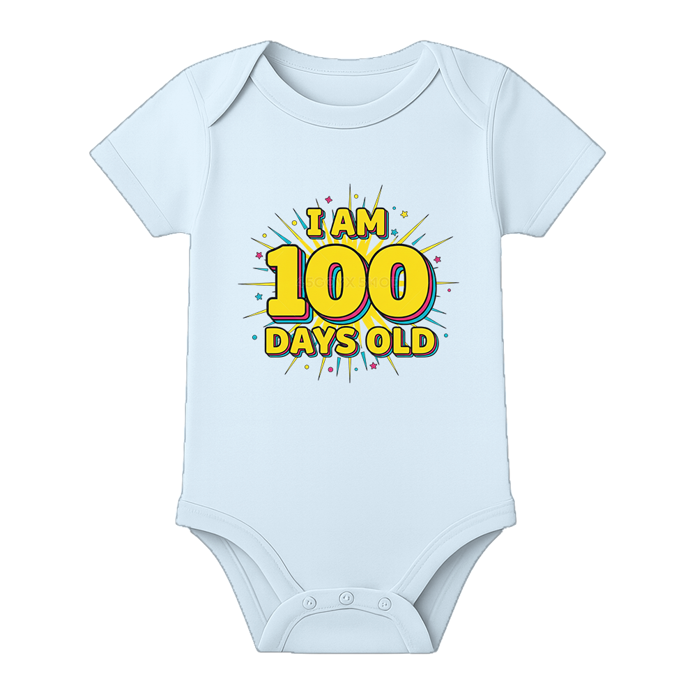 100 Day Old Baby Onesie Milestone Theme Dress - BABY SKY - 0 - 3 Months (Chest 18")