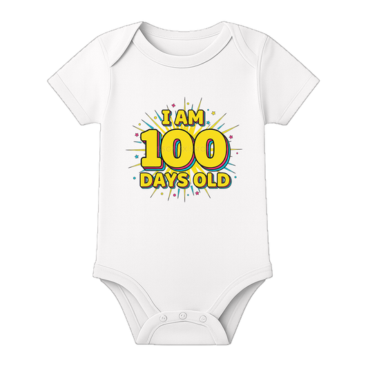 100 Day Old Baby Onesie Milestone Theme Dress - WHITE - 0 - 3 Months (Chest 18")