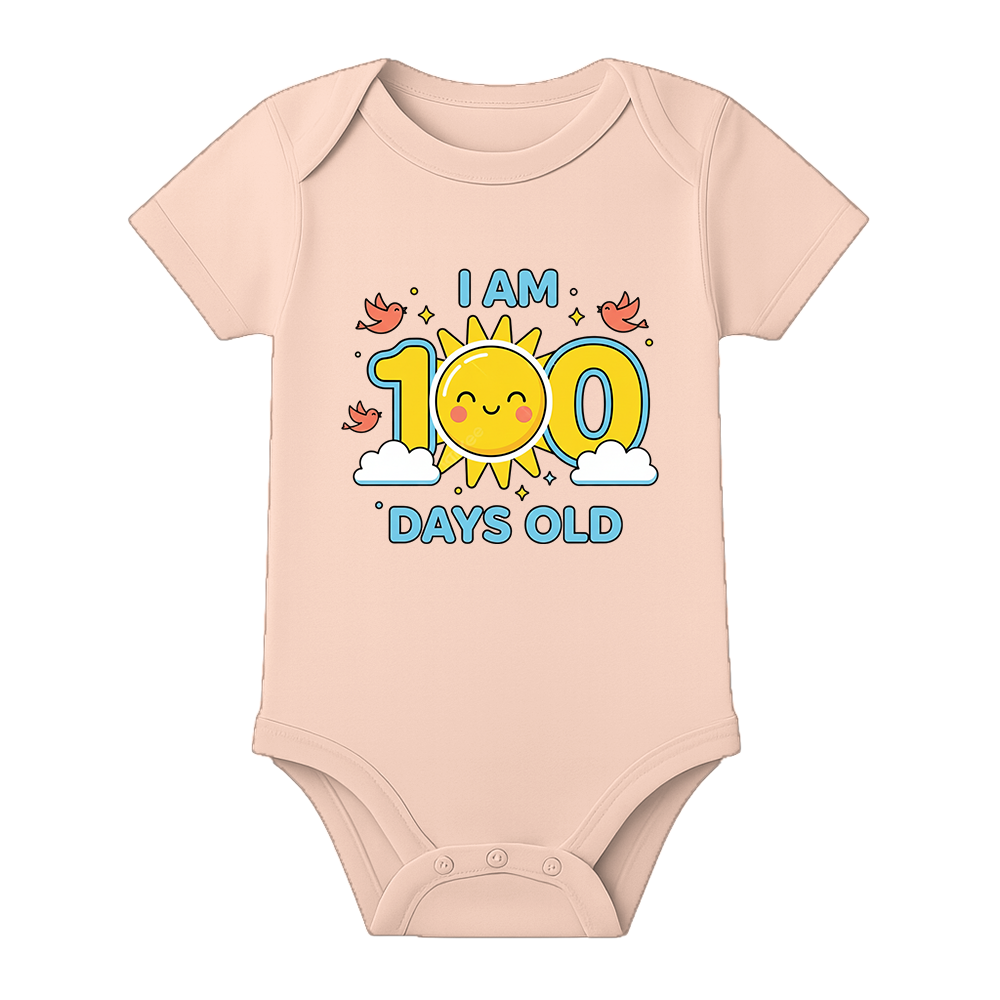100 Days Baby Jumpsuit Soft Cotton Celebration Wear - BABY PEACH - 0 - 3 Months (Chest 18")