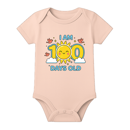 100 Days Baby Jumpsuit Soft Cotton Celebration Wear - BABY PEACH - 0 - 3 Months (Chest 18")