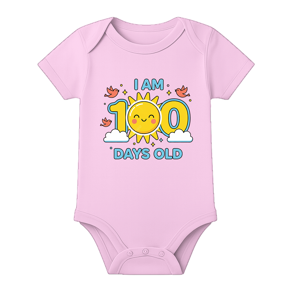 100 Days Baby Jumpsuit Soft Cotton Celebration Wear - BABY PINK - 0 - 3 Months (Chest 18")