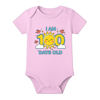 100 Days Baby Jumpsuit Soft Cotton Celebration Wear - BABY PINK - 0 - 3 Months (Chest 18")