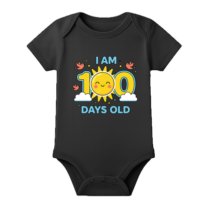 100 Days Baby Jumpsuit Soft Cotton Celebration Wear - BLACK - 0 - 3 Months (Chest 18")