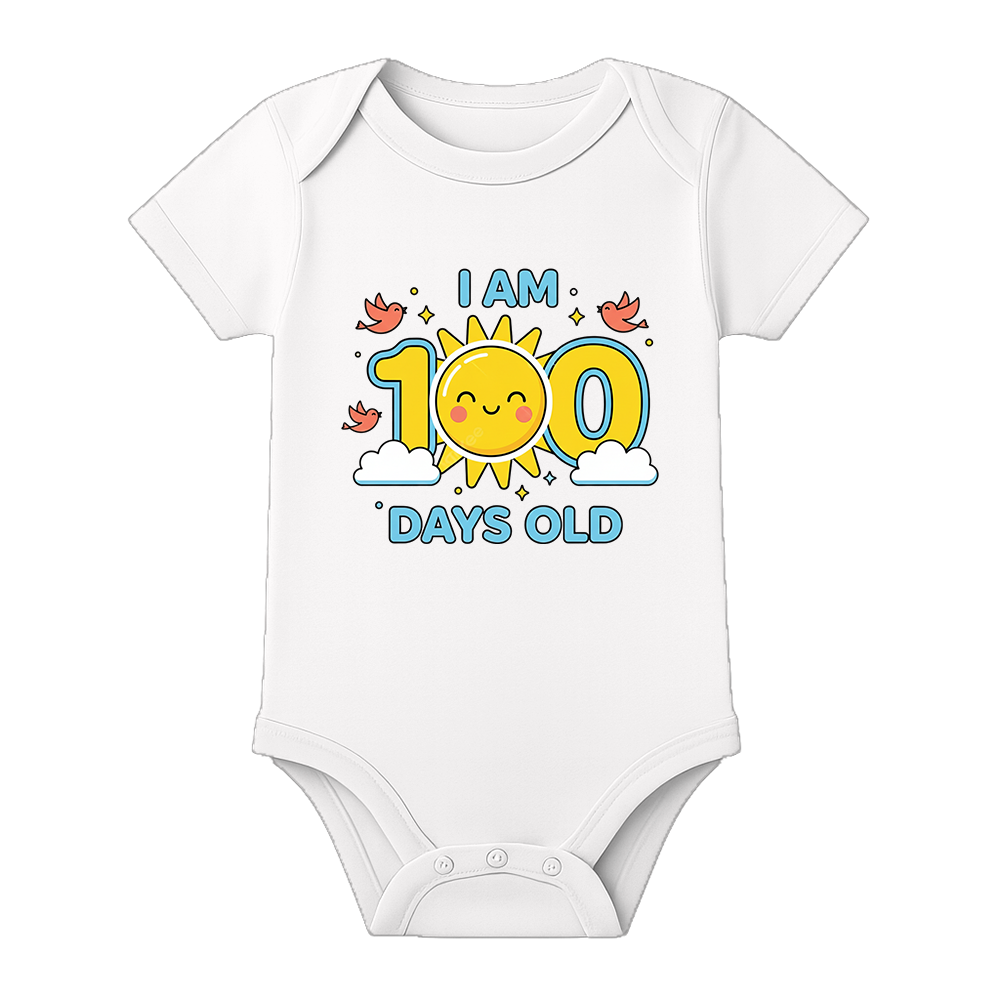 100 Days Baby Jumpsuit Soft Cotton Celebration Wear - WHITE - 0 - 3 Months (Chest 18")