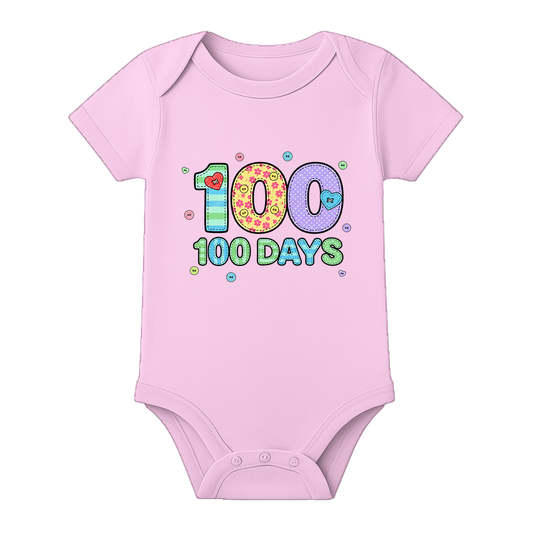 Infant 100 Days Celebration Romper Premium Fabric - BABY PINK - 0 - 3 Months (Chest 18")