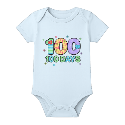 Infant 100 Days Celebration Romper Premium Fabric - BABY SKY - 0 - 3 Months (Chest 18")