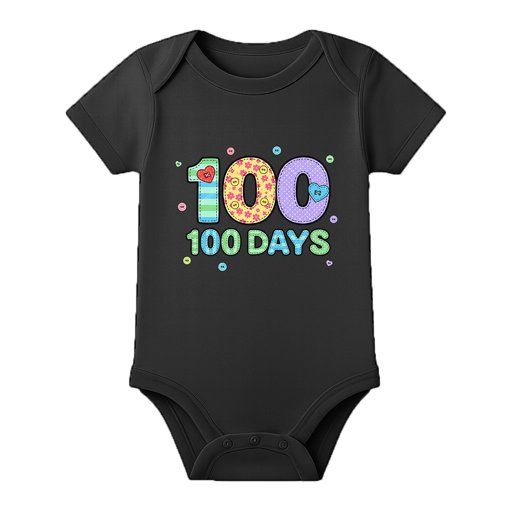 Infant 100 Days Celebration Romper Premium Fabric - BLACK - 0 - 3 Months (Chest 18")