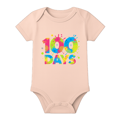 100 Days Baby Party Outfit Custom Print Onesie - BABY PEACH - 0 - 3 Months (Chest 18")