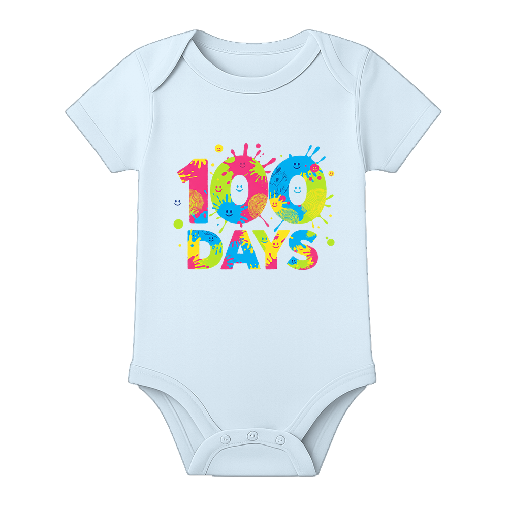 100 Days Baby Party Outfit Custom Print Onesie - BABY SKY - 0 - 3 Months (Chest 18")