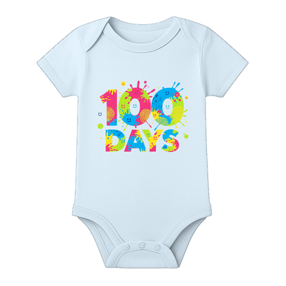 100 Days Baby Party Outfit Custom Print Onesie - BABY SKY - 0 - 3 Months (Chest 18")