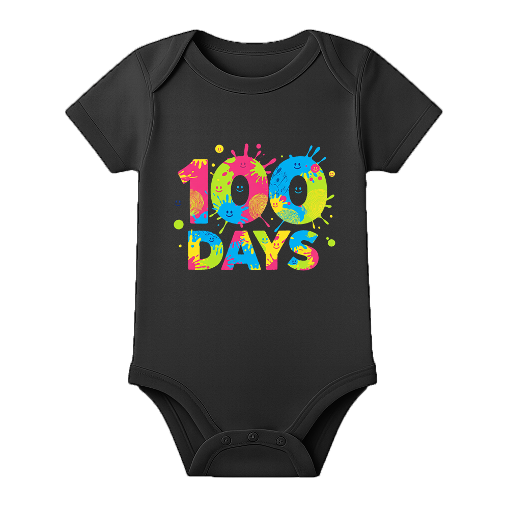 100 Days Baby Party Outfit Custom Print Onesie - BLACK - 0 - 3 Months (Chest 18")