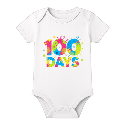 100 Days Baby Party Outfit Custom Print Onesie - WHITE - 0 - 3 Months (Chest 18")