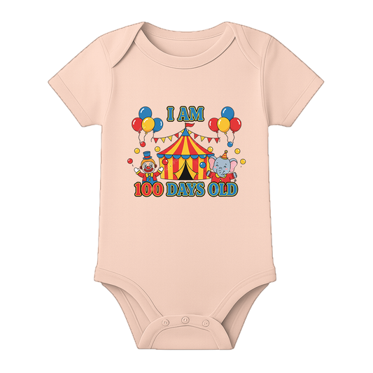 100 Days Milestone Baby Bodysuit Unisex Design - BABY PEACH - 0 - 3 Months (Chest 18")