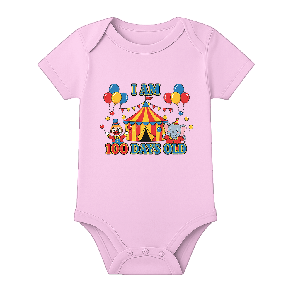 100 Days Milestone Baby Bodysuit Unisex Design - BABY PINK - 0 - 3 Months (Chest 18")
