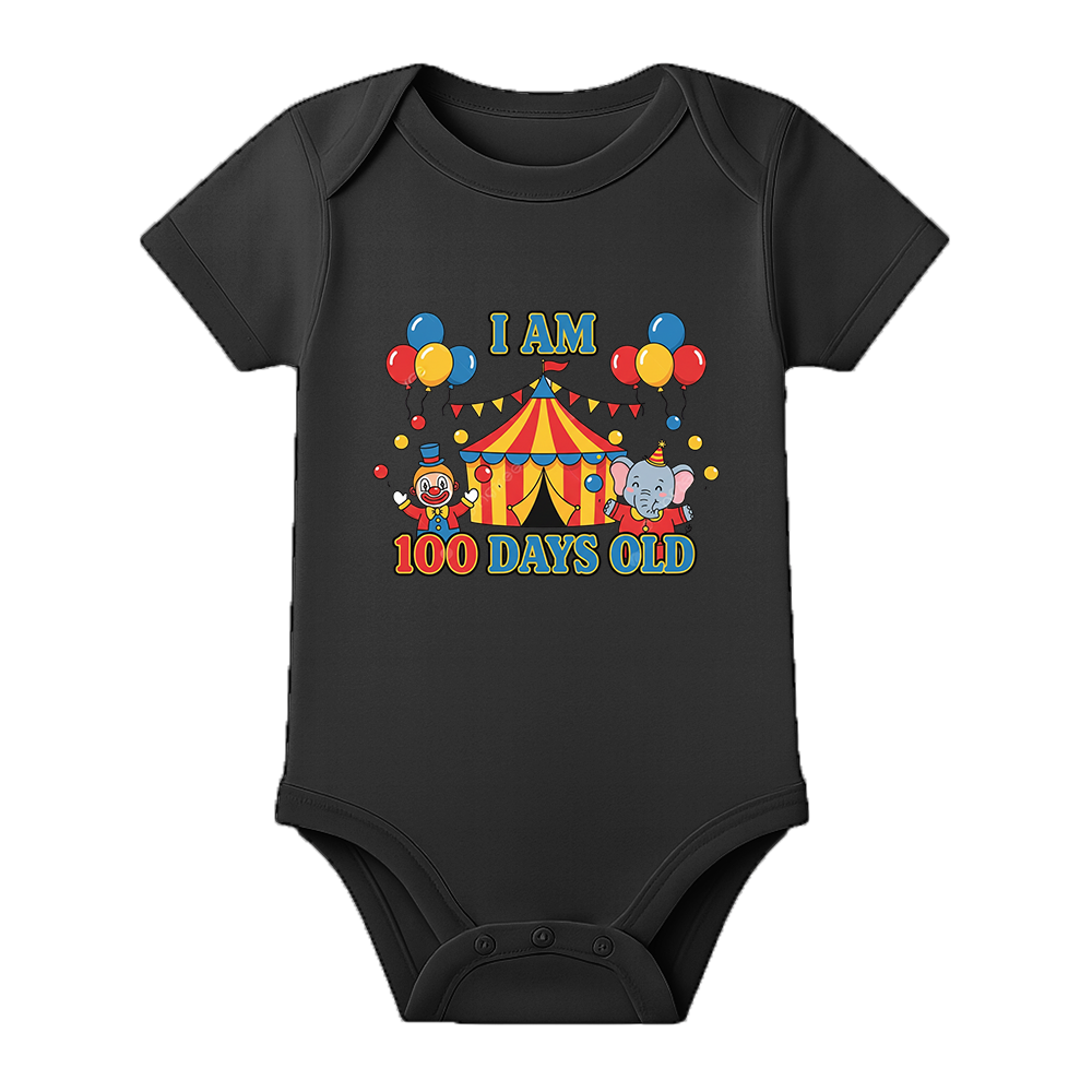 100 Days Milestone Baby Bodysuit Unisex Design - BLACK - 0 - 3 Months (Chest 18")