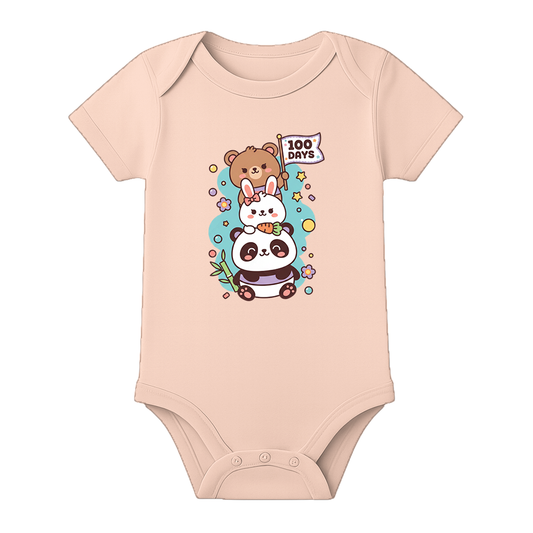 100 Days Baby Festival Outfit Cute Graphic Onesie - BABY PEACH - 0 - 3 Months (Chest 18")
