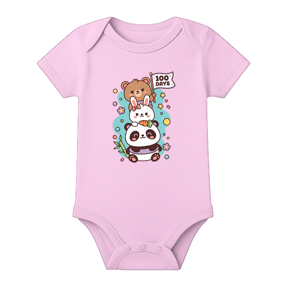 100 Days Baby Festival Outfit Cute Graphic Onesie - BABY PINK - 0 - 3 Months (Chest 18")