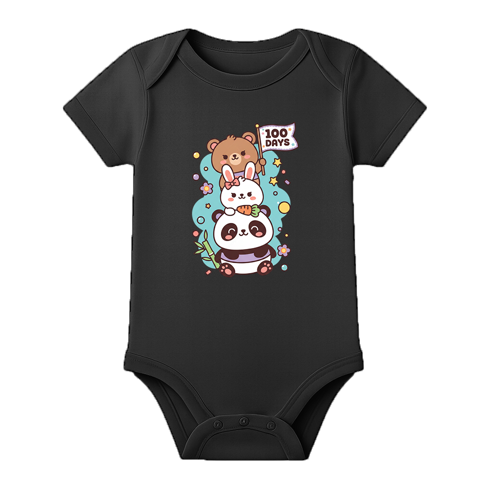 100 Days Baby Festival Outfit Cute Graphic Onesie - BLACK - 0 - 3 Months (Chest 18")