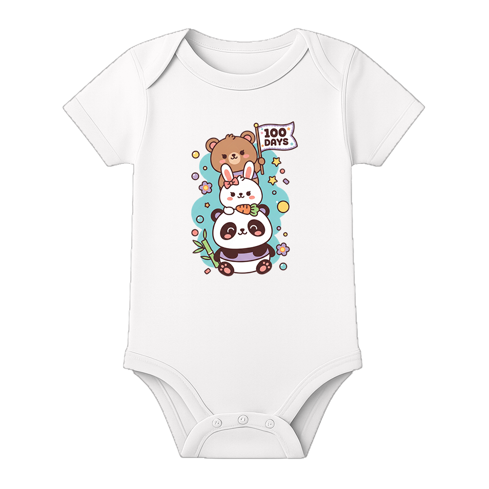 100 Days Baby Festival Outfit Cute Graphic Onesie - WHITE - 0 - 3 Months (Chest 18")