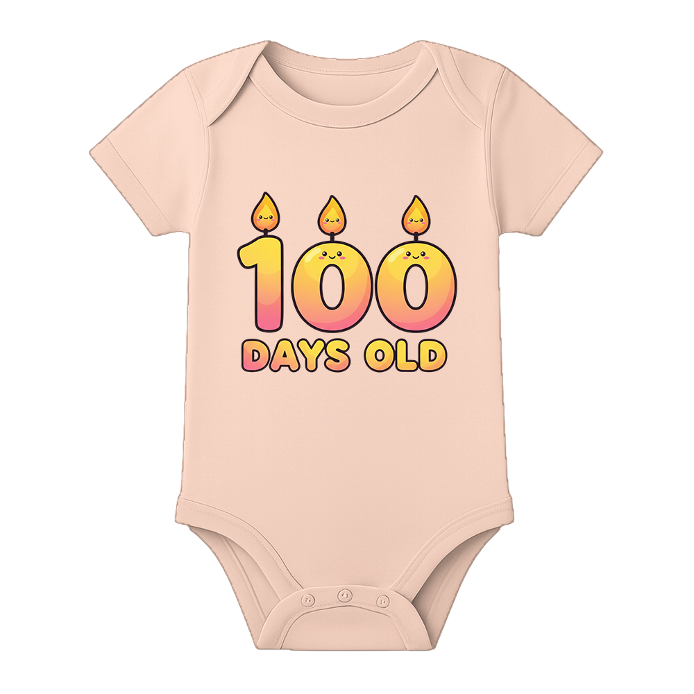 100 Days Newborn Celebration Dress Soft Stretch Romper - BABY PEACH - 0 - 3 Months (Chest 18")