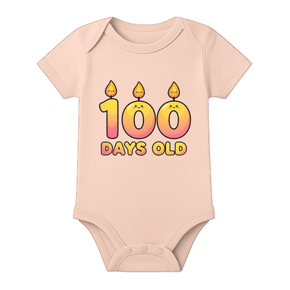 100 Days Newborn Celebration Dress Soft Stretch Romper - BABY PEACH - 0 - 3 Months (Chest 18")