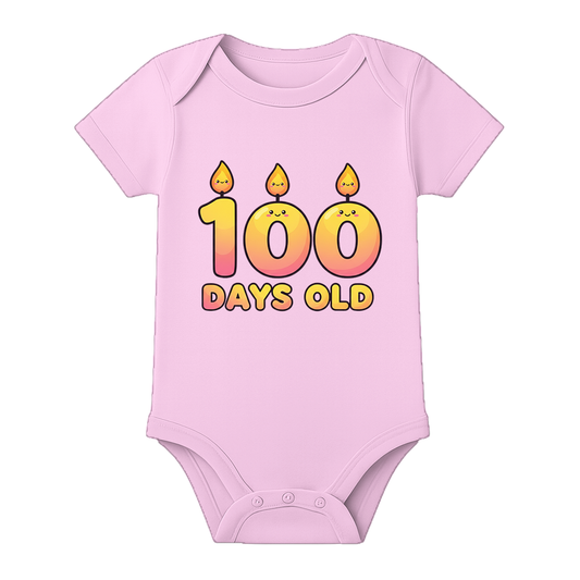 100 Days Newborn Celebration Dress Soft Stretch Romper - BABY PINK - 0 - 3 Months (Chest 18")