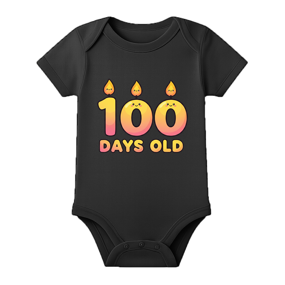 100 Days Newborn Celebration Dress Soft Stretch Romper - BLACK - 0 - 3 Months (Chest 18")