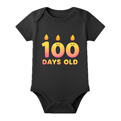 100 Days Newborn Celebration Dress Soft Stretch Romper - BLACK - 0 - 3 Months (Chest 18")
