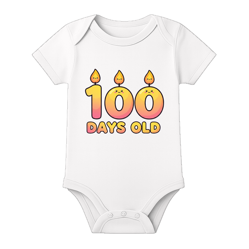 100 Days Newborn Celebration Dress Soft Stretch Romper - WHITE - 0 - 3 Months (Chest 18")