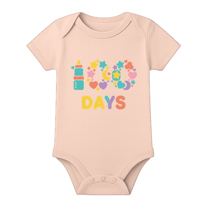 100 Days Baby Keepsake Outfit Printed Bodysuit - BABY PEACH - 0 - 3 Months (Chest 18")