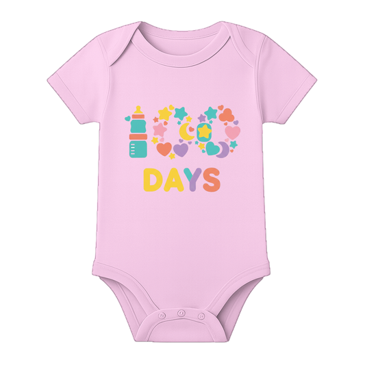 100 Days Baby Keepsake Outfit Printed Bodysuit - BABY PINK - 0 - 3 Months (Chest 18")