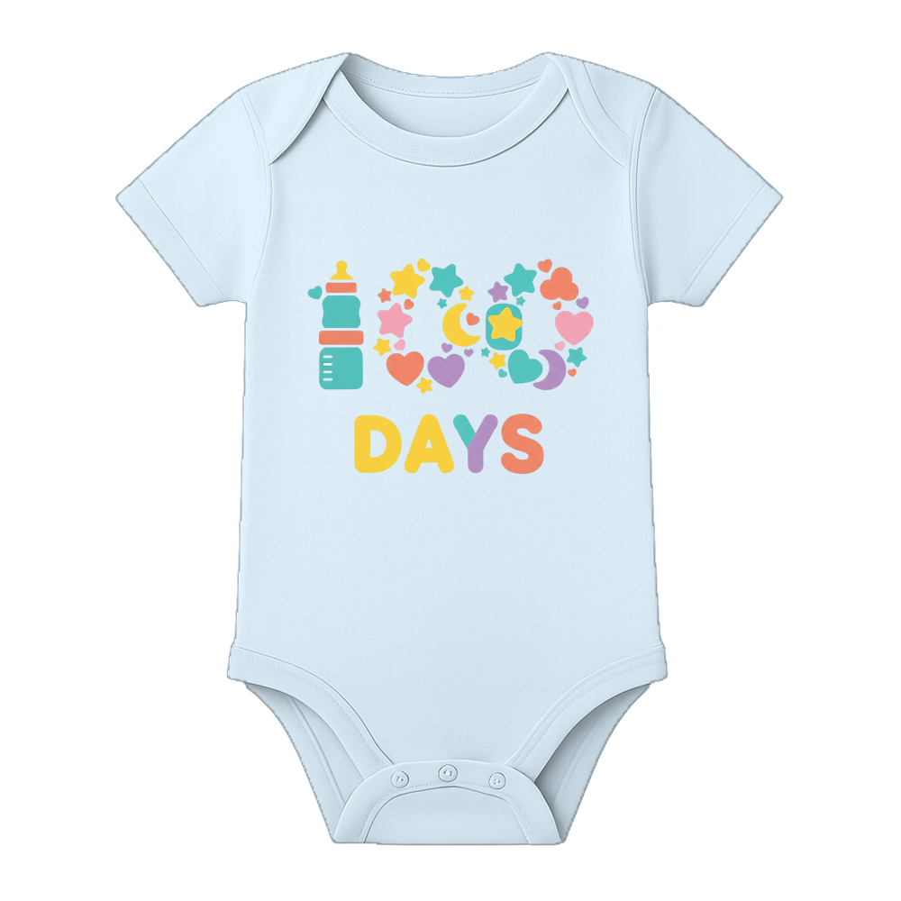 100 Days Baby Keepsake Outfit Printed Bodysuit - BABY SKY - 0 - 3 Months (Chest 18")