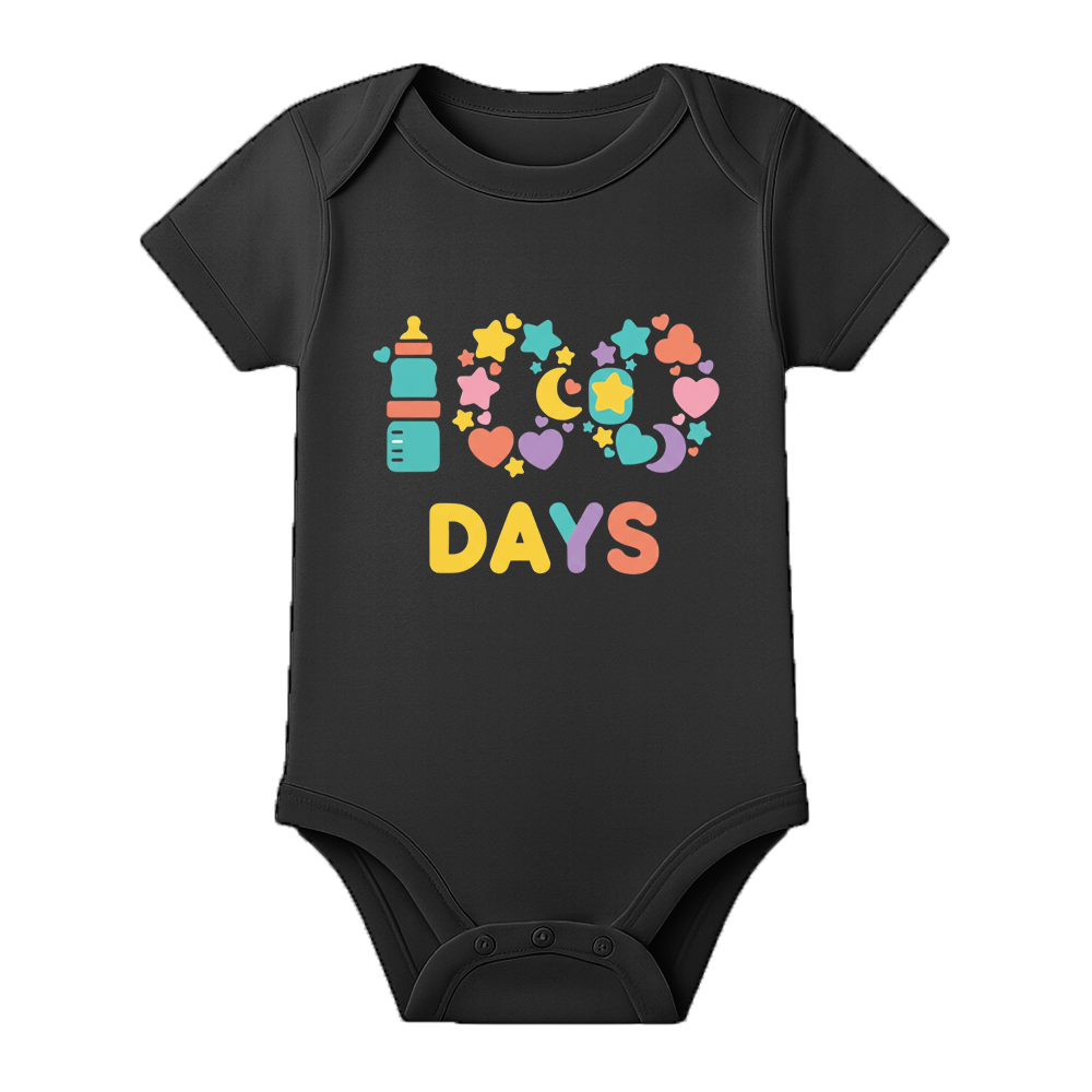 100 Days Baby Keepsake Outfit Printed Bodysuit - BLACK - 0 - 3 Months (Chest 18")