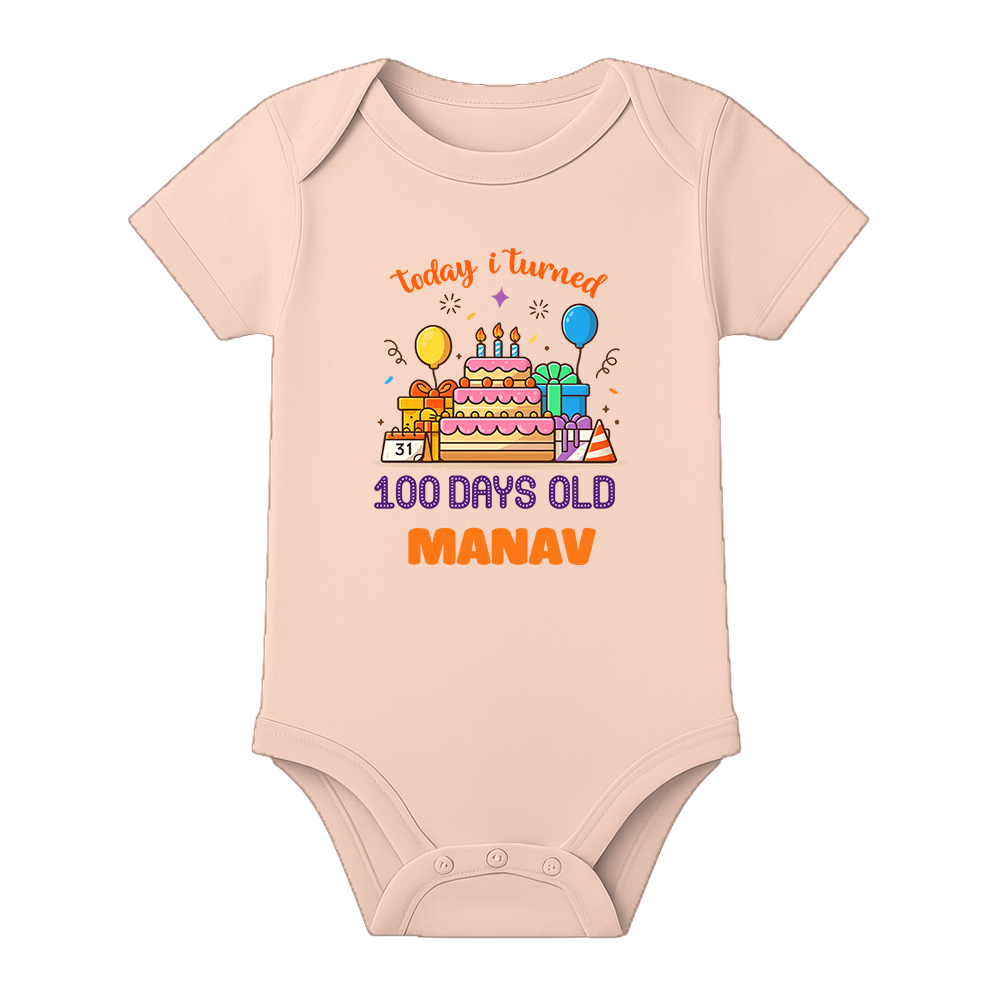 100 Days Little Star Baby Onesie Celebration Wear - BABY PEACH - 0 - 3 Months (Chest 18")