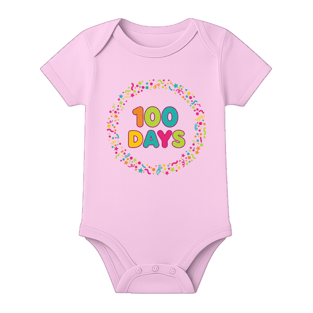 100 Days Tiny Milestone Romper for Newborn - BABY PINK - 0 - 3 Months (Chest 18")