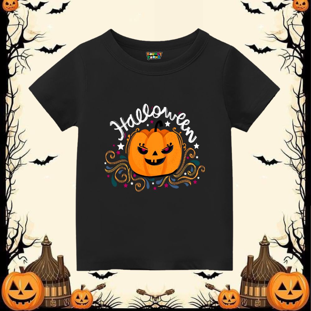 Halloween Kids Tee Black jack o' lantern Design with Halloween text