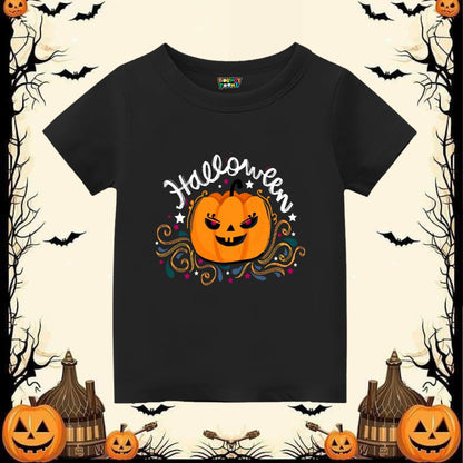 Halloween Kids Tee Black jack o' lantern Design with Halloween text