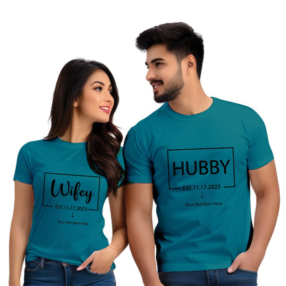 Hubby & Wifey Half Sleeve Printed Couple T-shirt