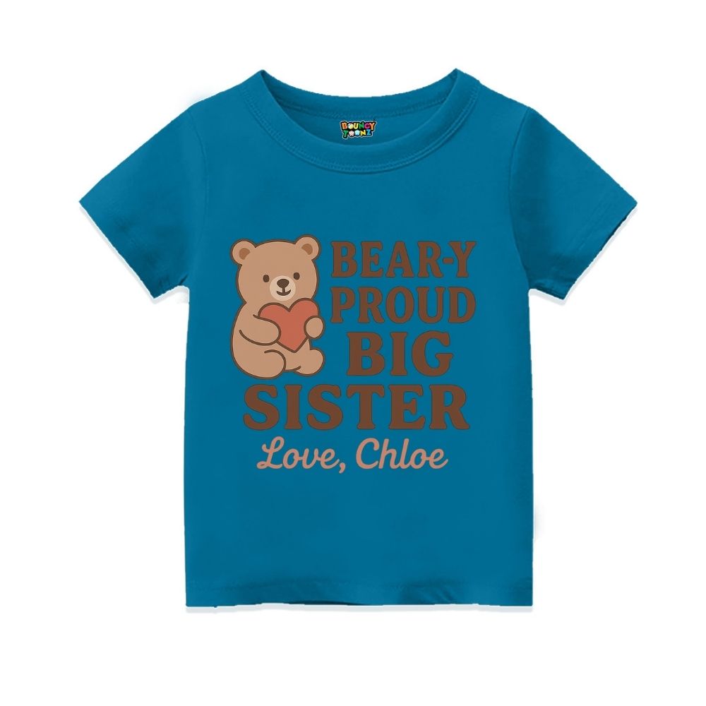 Indigo t-shirt with a bear graphic and text