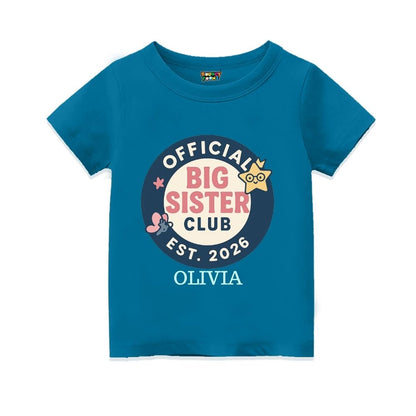 Indigoblue t-shirt with 'Official Big Sister Club' Text and Badge design 