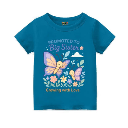 Indigoblue  t-shirt with butterfly design and text 'Promoted to Big Sister Growing with Love'