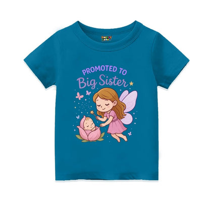 Indigoblue t-shirt with fairy and baby graphic and 'Promoted to Big Sister' text 