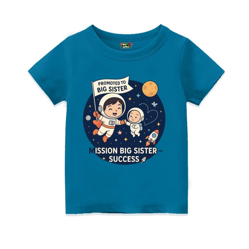 Indigot-shirt with space-themed design and text 'Promoted to Big Sister'