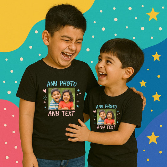 Kids Black T-shirts with customizable photo and text 