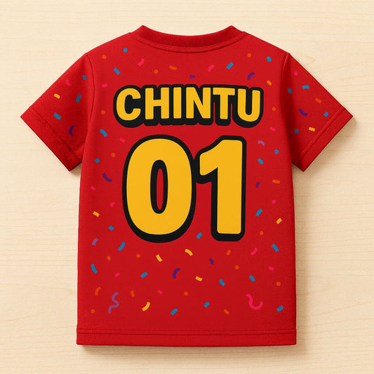 Red Jersey with 'CHINTU 01' printed Kids Jersey