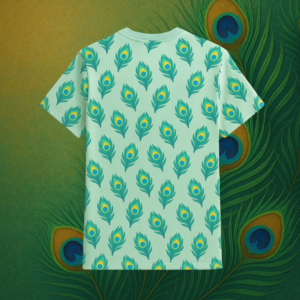 Peacock Feather Pattern All-over Print Kids Jersey Mintgreen Back