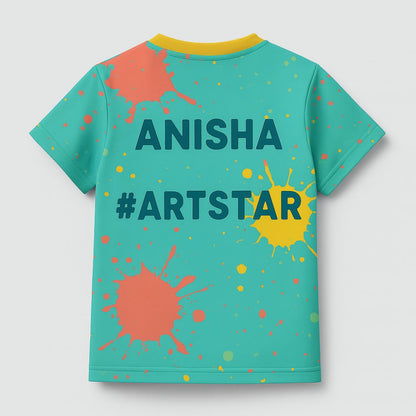 Kids Jersey with colorful splashes and 'ANISHA #ARTSTAR' text 