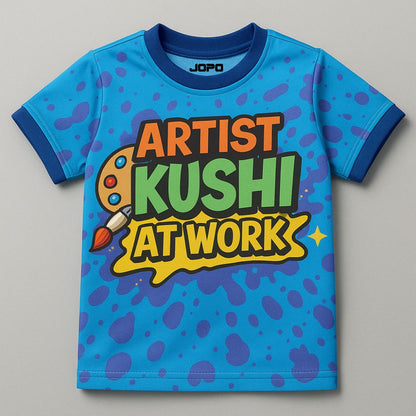 Blue Kids Jersey with colorful text and design 