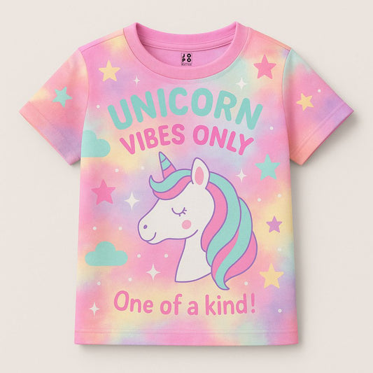 Kids Jersey with unicorn design and Unicorn Vibes Only text 